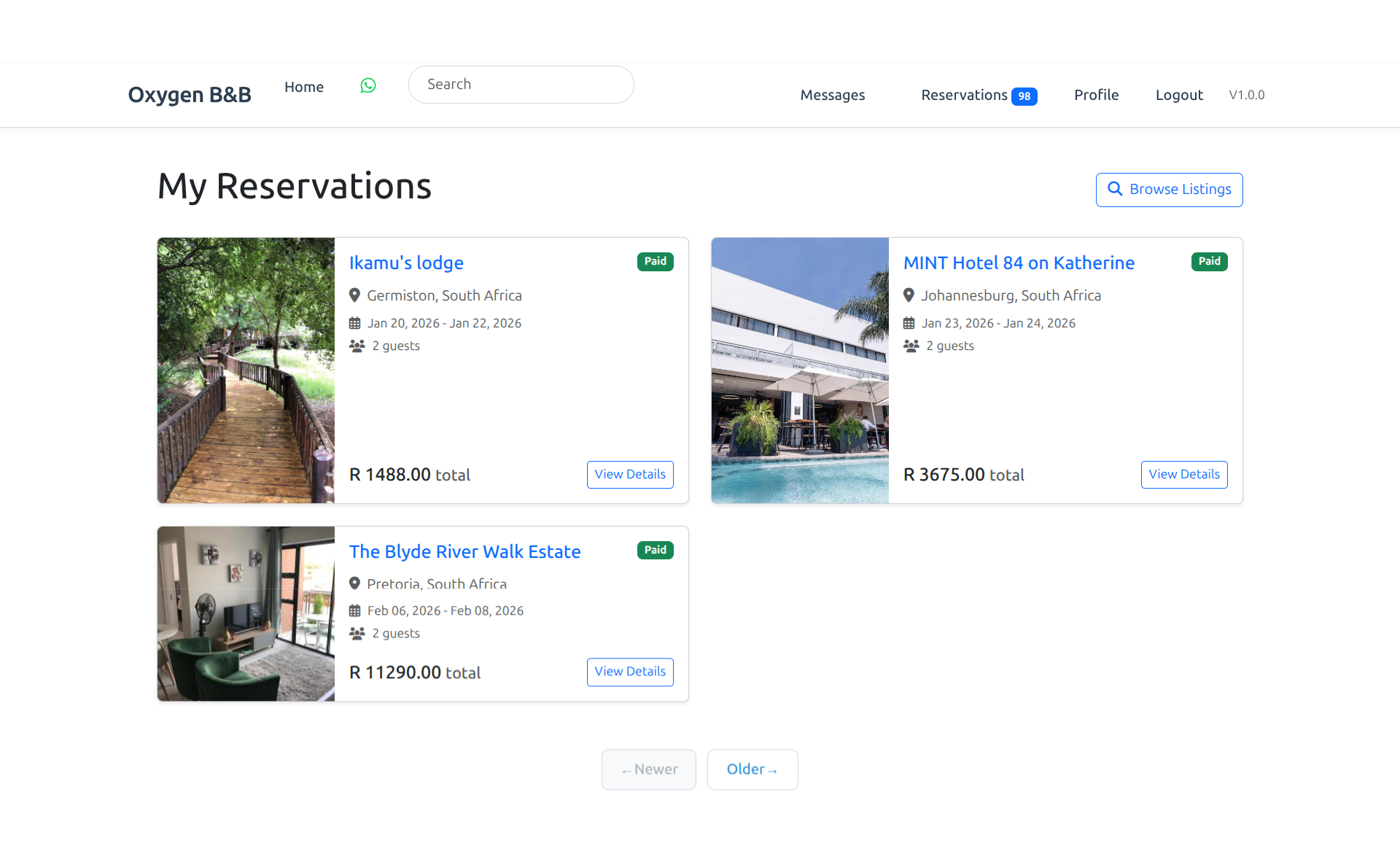 Reservations View